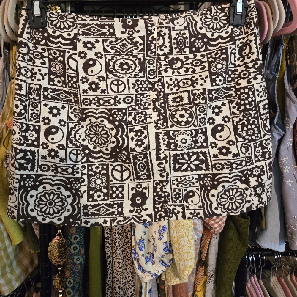 Brown and White Patterned Mini Skirt